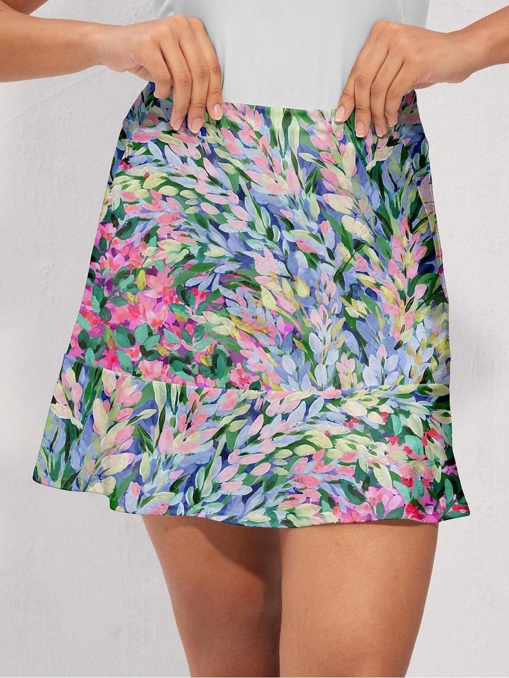 Acegolfs Botanical Floral Print Energy Silky 17" Ruffle Tennis Golf Skirt Size L - Picture 2 of 11